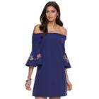 Women's Jennifer Lopez Off-the-shoulder Embroidered Shift Dress, Size: Xxl, Purple