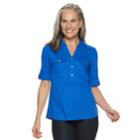 Women's Croft & Barrow&reg; Slubbed Roll-tab Shirt, Size: Medium, Turquoise/blue (turq/aqua)