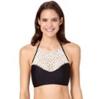 In Mocean Daisy Crochet Trim Bikini Top, Size: Small, Black