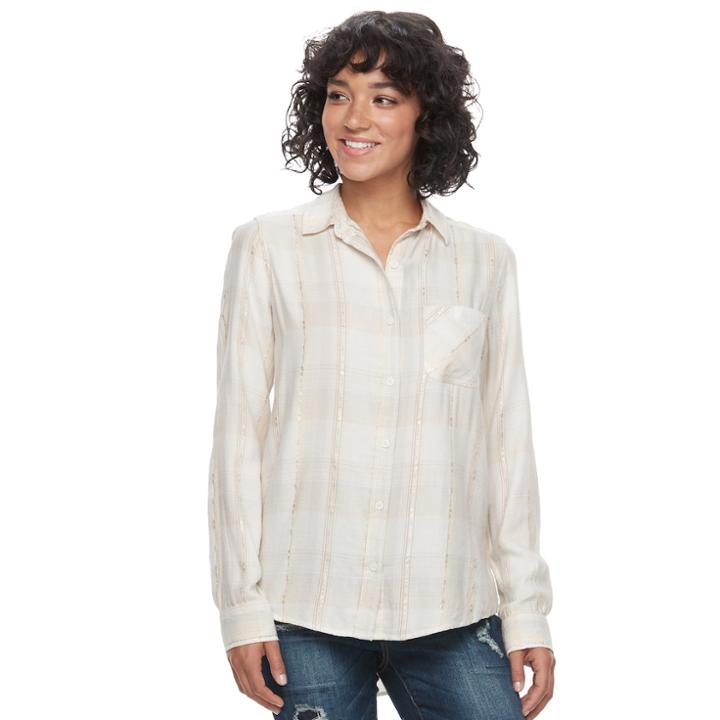 Juniors' Mudd&reg; Plaid Flannel Shirt, Teens, Size: Xs, White Oth
