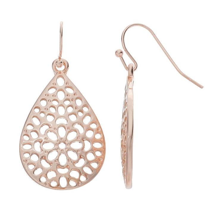 Openwork Nickel Free Teardrop Earrings, Women's, Light Pink