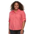 Plus Size Croft & Barrow&reg; Roll-tab Shirt, Women's, Size: 3xl, Brt Red