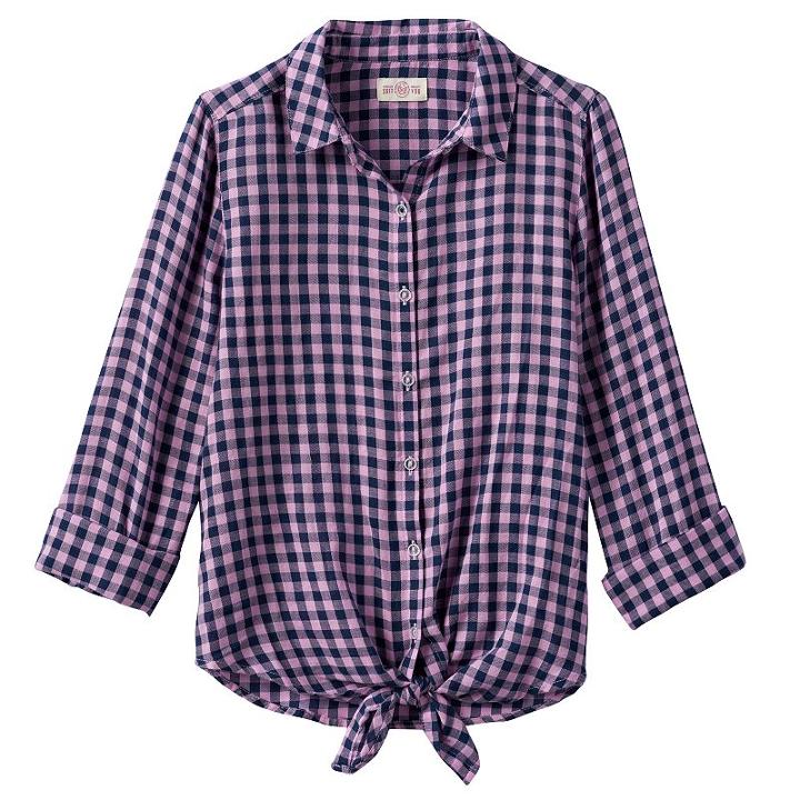 Girls 7-16 & Plus Size So&reg; Tie-front Patterned Shirt, Girl's, Size: 16, Brt Purple