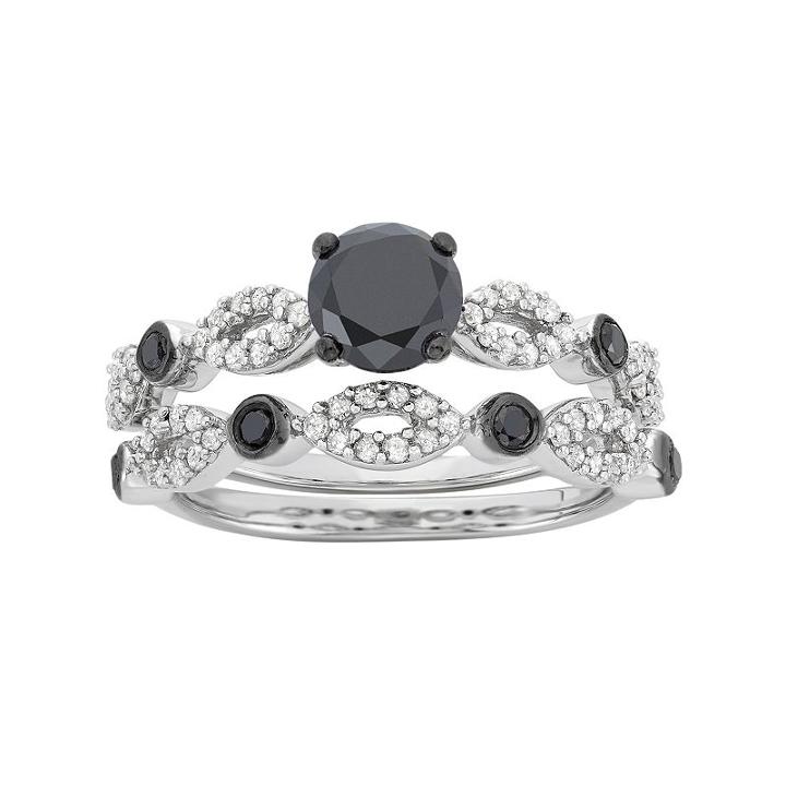 Black And White Diamond Engagement Ring Set In Sterling Silver (1 1/2 Carat T.w.), Women's, Size: 6