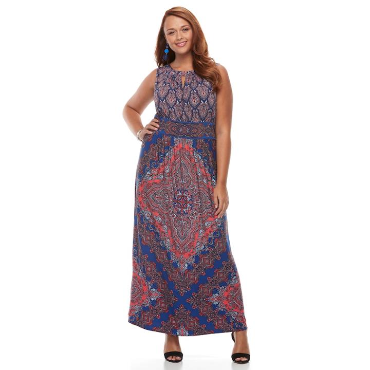 Plus Size Suite 7 Medallion Maxi Dress, Women's, Size: 3xl, Blue