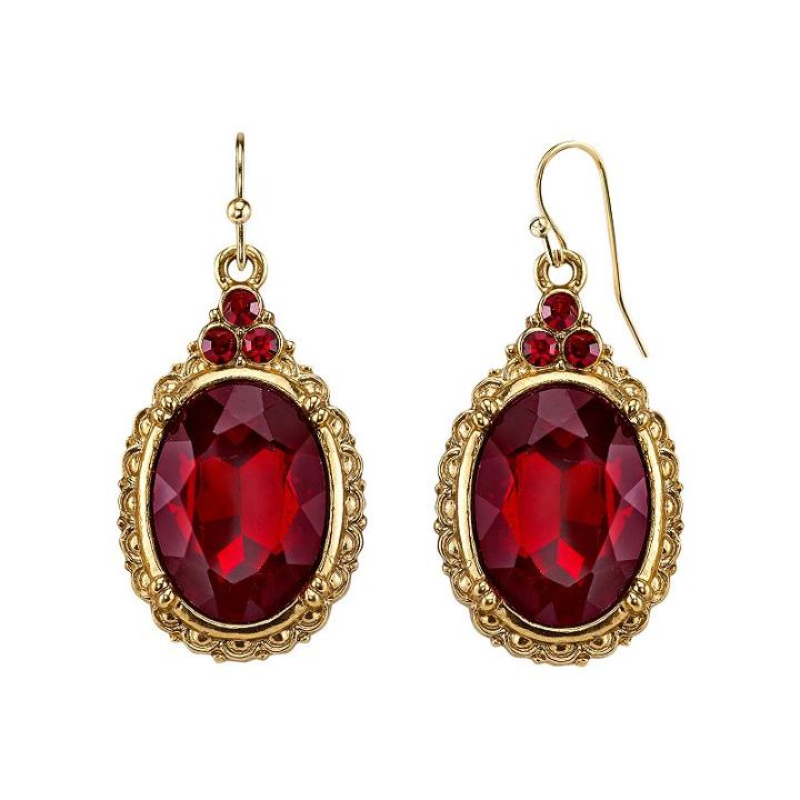 1928 Oval Faceted Stone Drop Earrings, Women's, Red