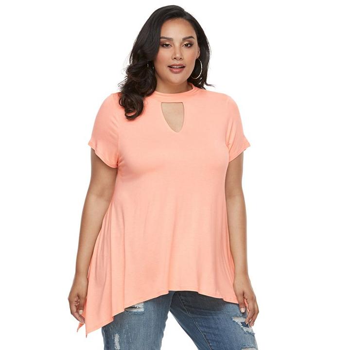 Plus Size Jennifer Lopez Keyhole Sharkbite-hem Top, Women's, Size: 1xl, Brt Orange