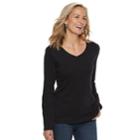 Petite Croft & Barrow&reg; Essential V-neck Top, Women's, Size: M Petite, Black