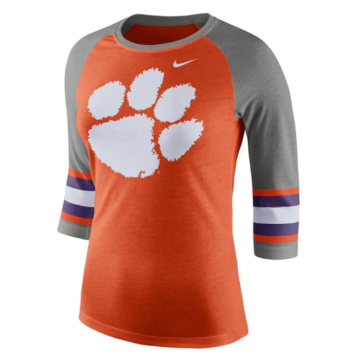 Women's Nike Clemson Tigers Striped Sleeve Tee, Size: Xxl, Orange