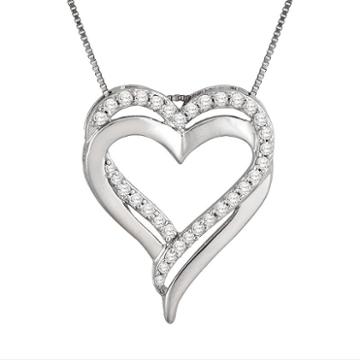 Two Hearts Forever One Sterling Silver 1/4 Carat T.w. Diamond Heart Pendant, Women's, White