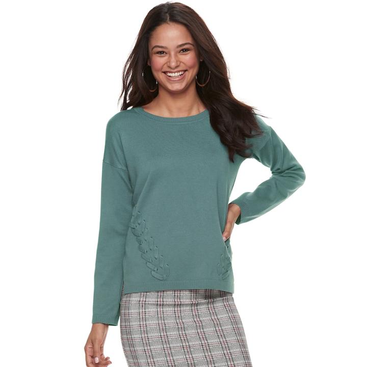 Juniors' Pink Republic Lace-up Sweater, Teens, Size: Xl, Green