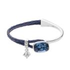 Brilliance Silver Tone & Blue Leather Bracelet With Swarovski Crystals, Women's, Size: 7.25