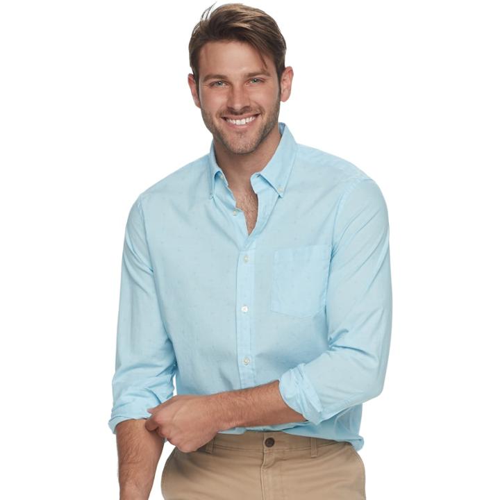 Men's Sonoma Goods For Life&trade; Flexwear Modern-fit Stretch Poplin Button-down Shirt, Size: Small, Turquoise/blue (turq/aqua)