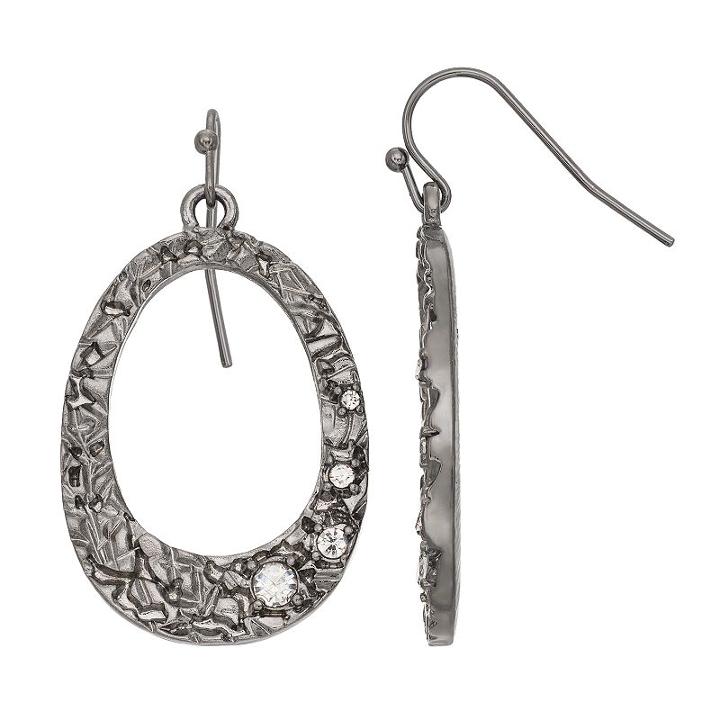 Crinkle Texture Oval Drop Earrings, Women's, Black