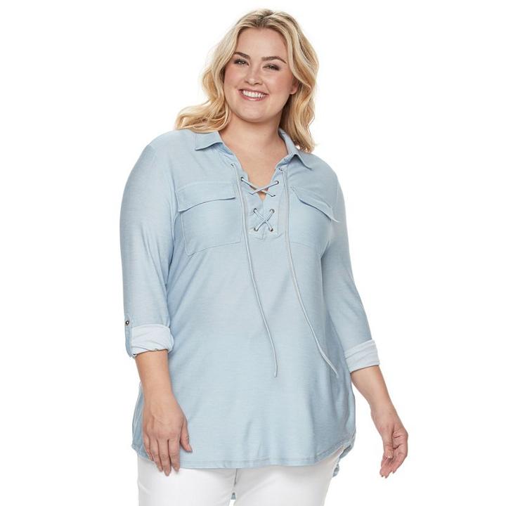 Plus Size French Laundry Lace-up Tunic, Women's, Size: 1xl, Turquoise/blue (turq/aqua)