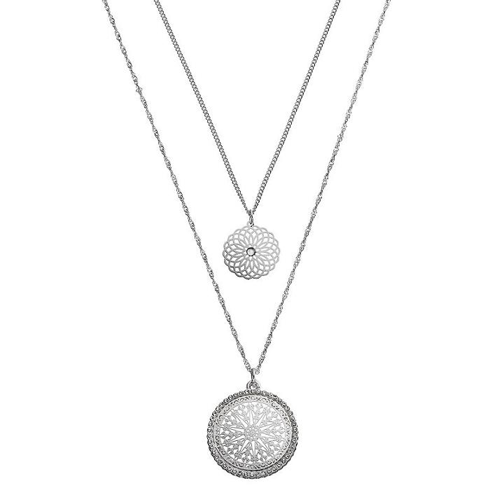 Lc Lauren Conrad Filigree Medallion Sodalite Layered Pendant Necklace, Women's, Silver