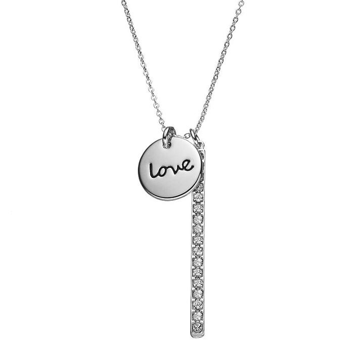 Crystal Collection Crystal Silver-plated Love Disc Charm & Stick Pendant Necklace, Women's, Grey