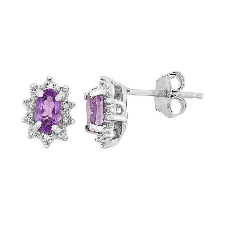 Amethyst & Diamond Accent Sterling Silver Flower Drop Earrings, Women's, Purple