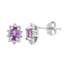 Amethyst & Diamond Accent Sterling Silver Flower Drop Earrings, Women's, Purple