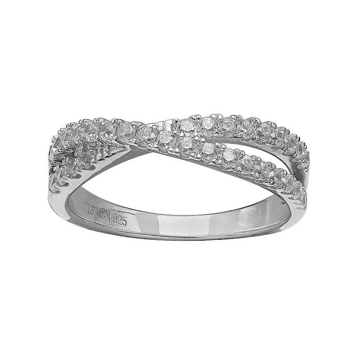Primrose Sterling Silver Cubic Zirconia Crossover Ring, Women's, Size: 6, Grey