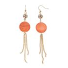 Peach Composite Shell Disc & Chain Fringe Nickel Free Drop Earrings, Women's, Pink Other