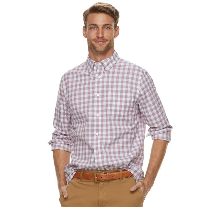 Men's Sonoma Goods For Life&trade; Slim-fit Poplin Stretch Button-down Shirt, Size: Xl, Pink