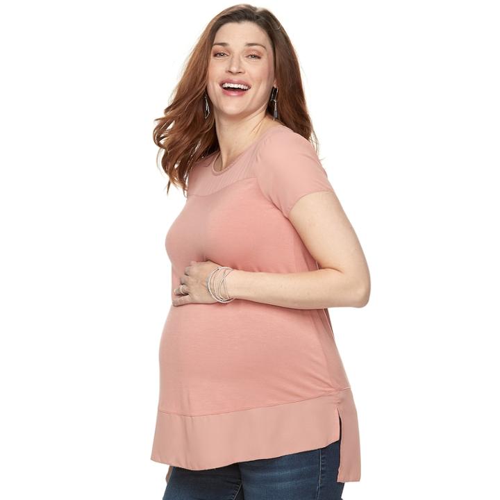 Maternity A:glow Georgette Trim Tee, Women's, Size: M-mat, Med Pink