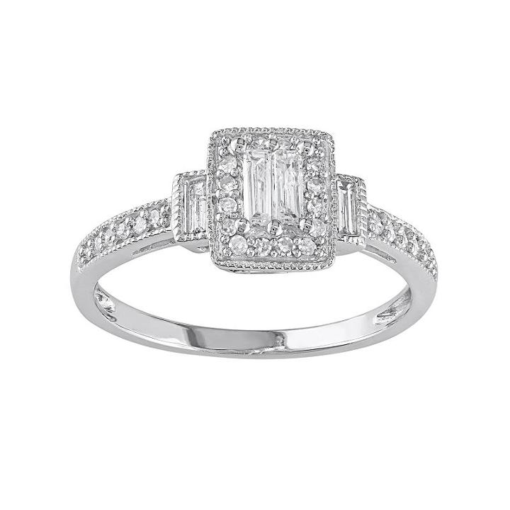 Diamond Rectangle Halo Engagement Ring In 10k White Gold (1/3 Ct. T.w.), Women's, Size: 8