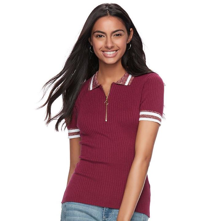 Juniors' Candie's&reg; Zip Front Top, Teens, Size: Medium, Red