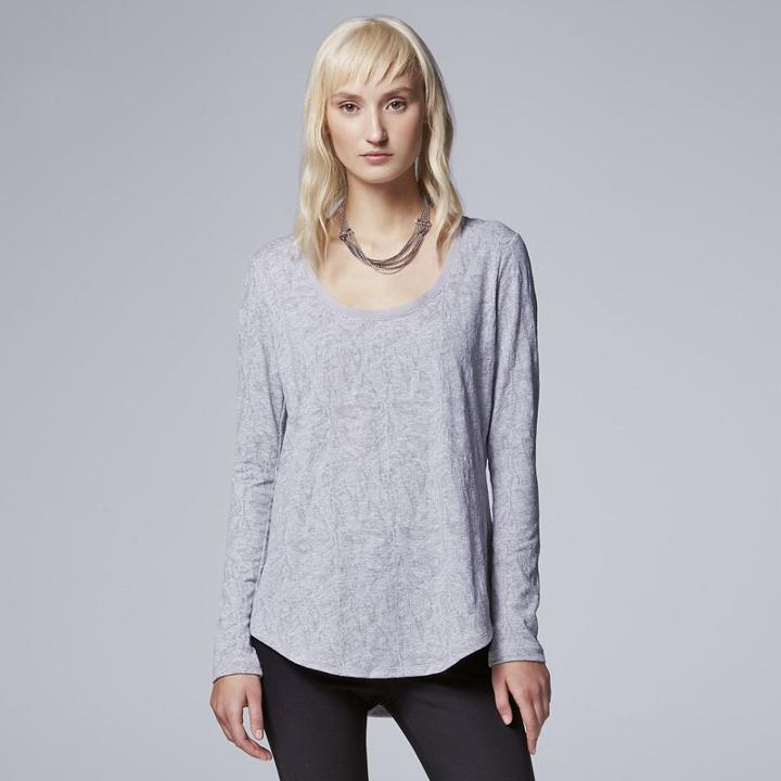 Women's Simply Vera Vera Wang Jacquard Top, Size: Medium, Grey