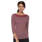 Petite Croft & Barrow&reg; Crochet Boatneck Tee, Women's, Size: S Petite, Dark Red