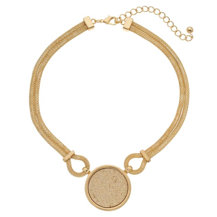 Circle Nickel Free Double Chain Statement Necklace, Women's, Gold
