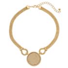 Circle Nickel Free Double Chain Statement Necklace, Women's, Gold