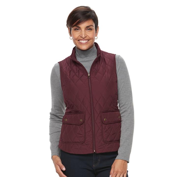 Women's Croft & Barrow&reg; Zip-up Quilted Vest, Size: Small, Red
