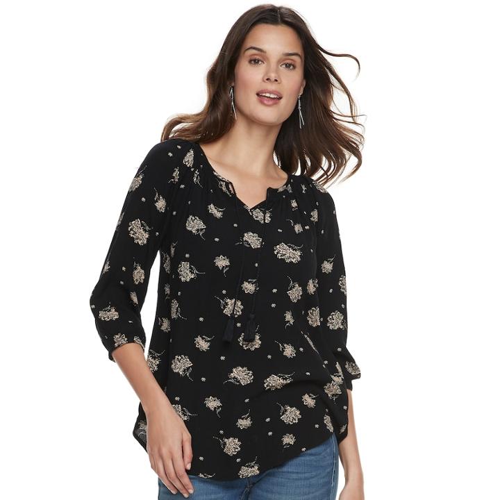 Women's Sonoma Goods For Life&trade; Crinkle Smocked Tunic, Size: Medium, Black