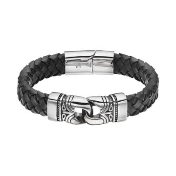 Focus For Men Stainless Steel & Leather Braided Tribal Bracelet