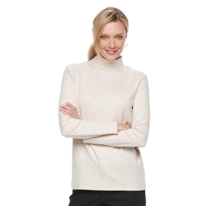 Women's Croft & Barrow&reg; Long Sleeve Mockneck Top, Size: Large, Lt Beige