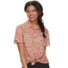 Juniors' Rewind Printed Tie-front Shirt, Teens, Size: Medium, Med Pink