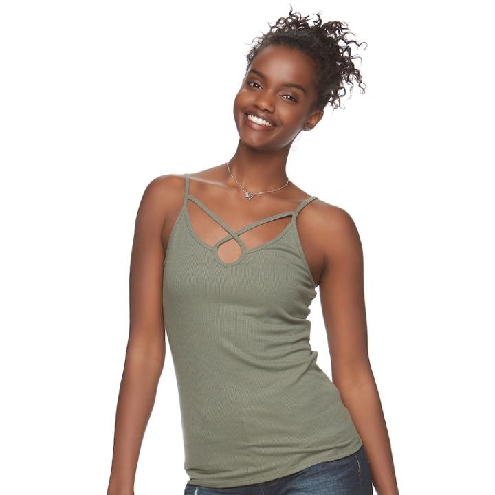 Juniors' Mudd&reg; Ribbed Cross Front Tank, Teens, Size: Xl, Med Green