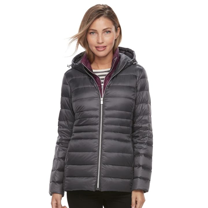 Women's D.e.t.a.i.l.s Hooded Puffer Jacket & Puffer Vest Set, Size: Xl, Grey