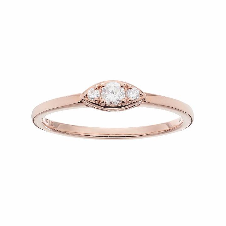 Lc Lauren Conrad 10k Rose Gold 1/8 Carat T.w. Diamond 3-stone Marquise Ring, Women's, White