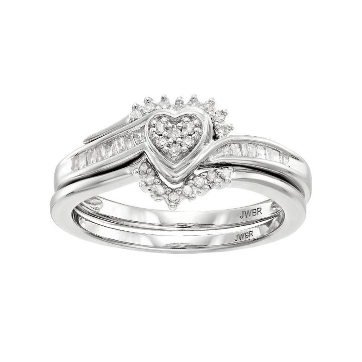 Always Yours Sterling Silver 1/5 Carat T.w. Diamond Heart Engagement Ring Set, Women's, Size: 6, White