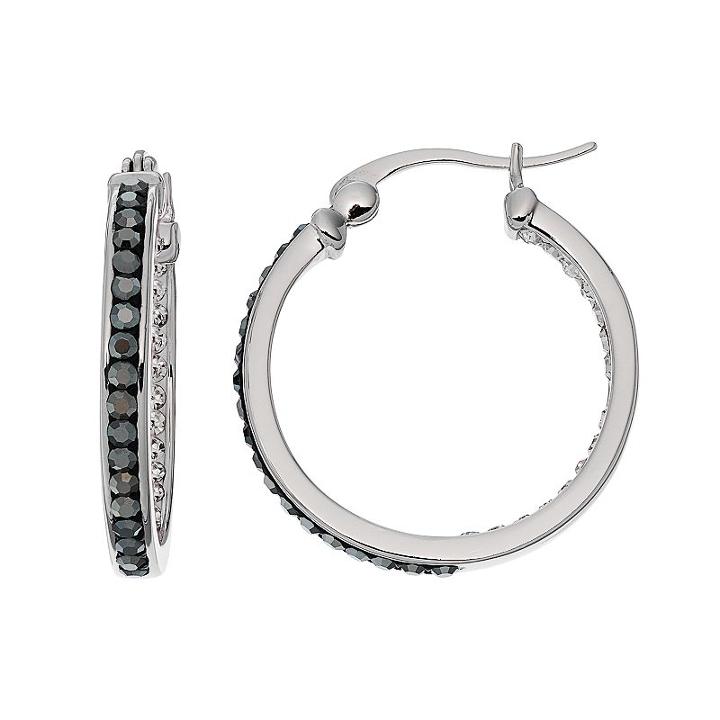 Chrystina Silver Plated Black & White Crystal Inside Out Hoop Earrings, Women's
