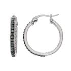 Chrystina Silver Plated Black & White Crystal Inside Out Hoop Earrings, Women's