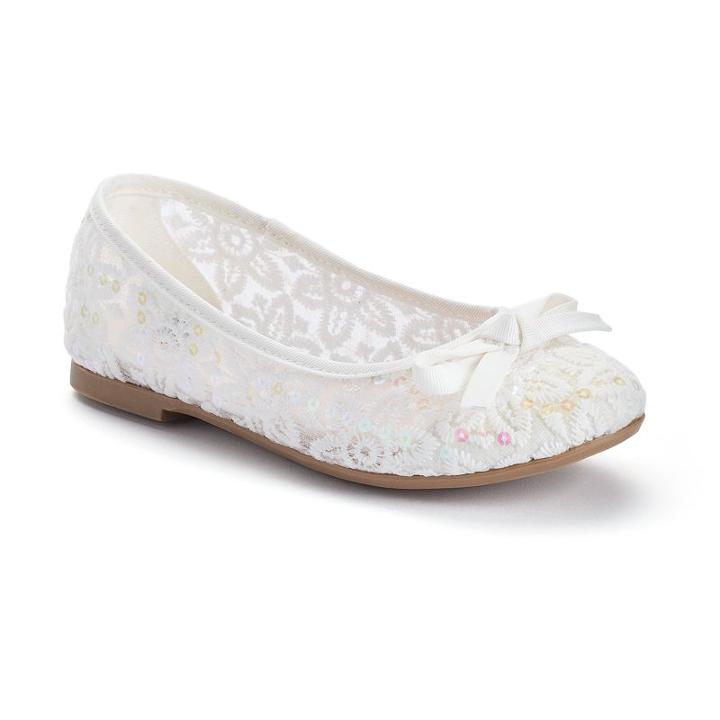 So&reg; Girls' Sequined Ballet Flats, Girl's, Size: 4, White