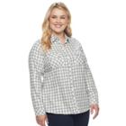 Plus Size Croft & Barrow&reg; Plaid Flannel Shirt, Women's, Size: 3xl, Light Grey