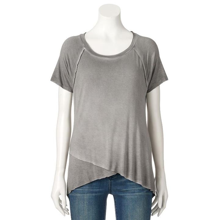 Women's Rock & Republic&reg; Layered Shark-bite Tee, Size: Large, Black