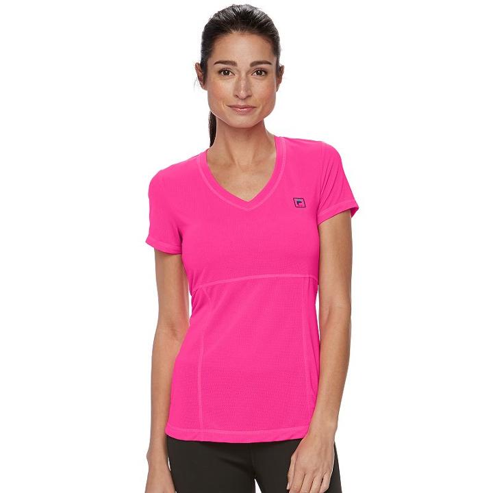 Women's Fila Sport&reg; V-neck Mesh Tee, Size: Small, Med Pink