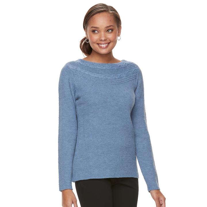 Petite Croft & Barrow Cable Trim Sweater, Women's, Size: S Petite, Med Blue