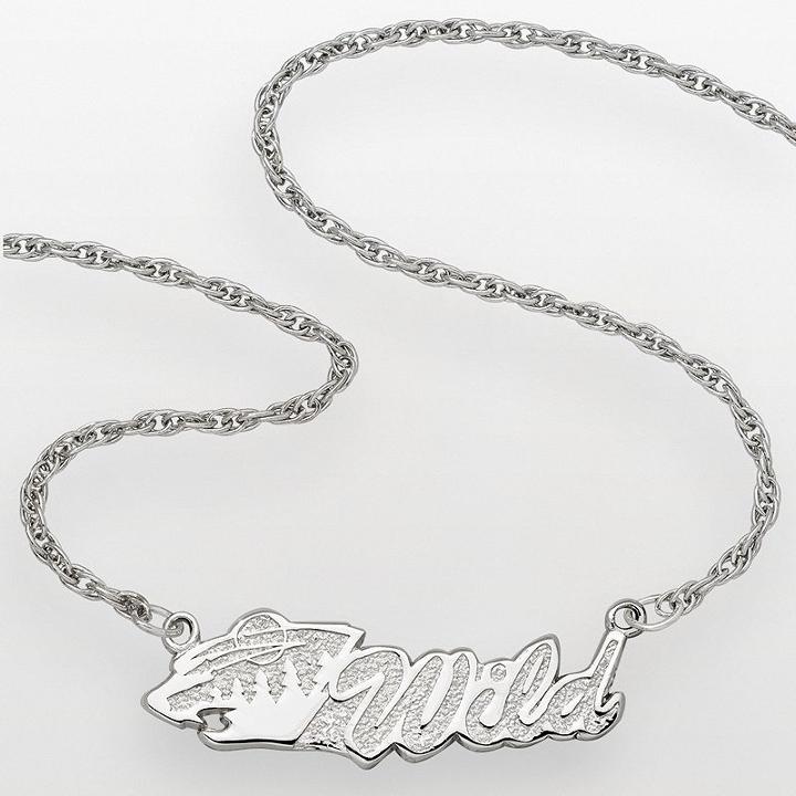 Logoart Minnesota Wild Sterling Silver Script Necklace, Women's, Grey